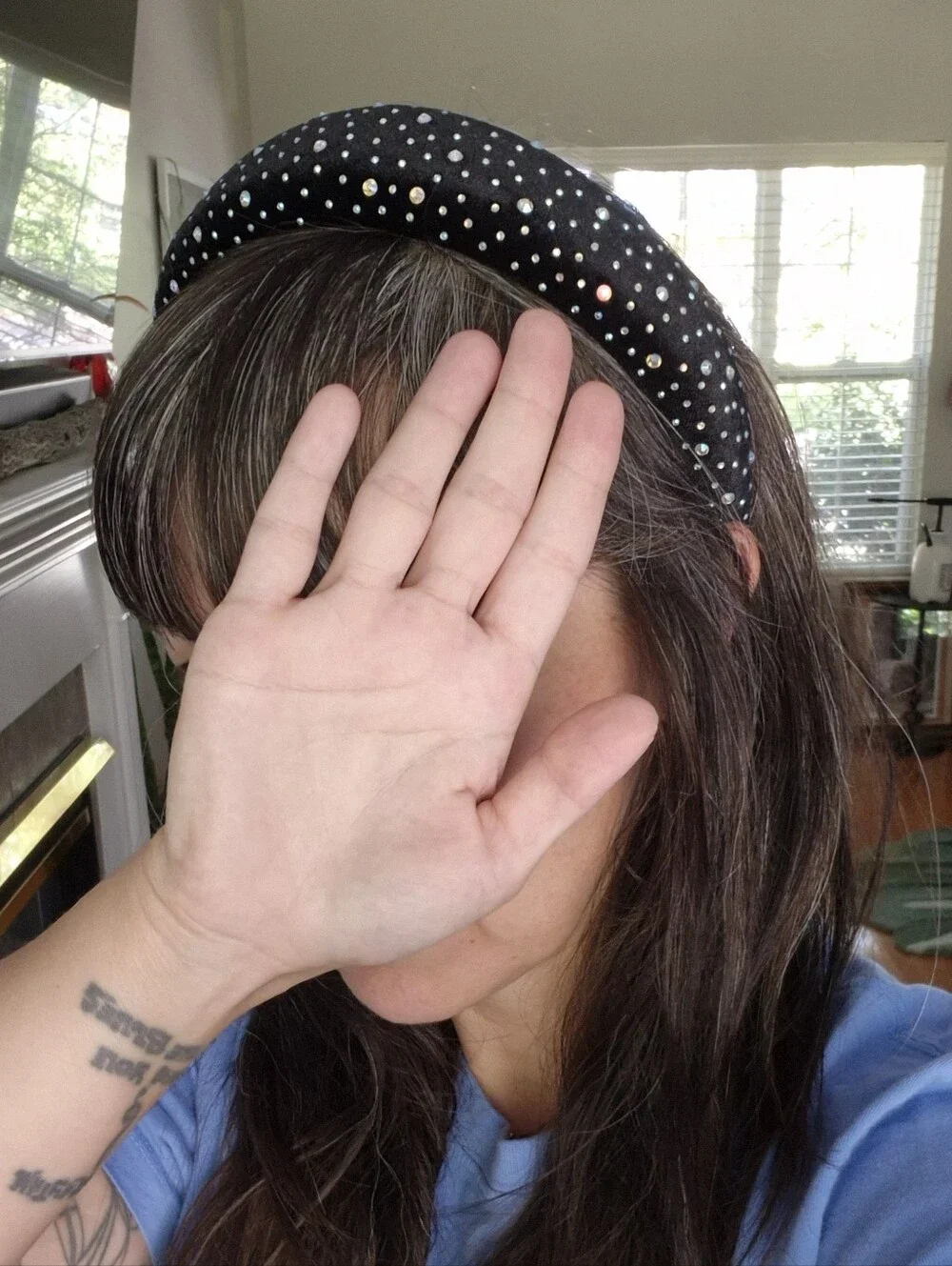 NWOT - Faux Diamond Crystal Black Velvet Headband